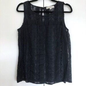 LOFT Navy Blue Tank Lace Overlay Sheer Cover Up Layering Size Medium
